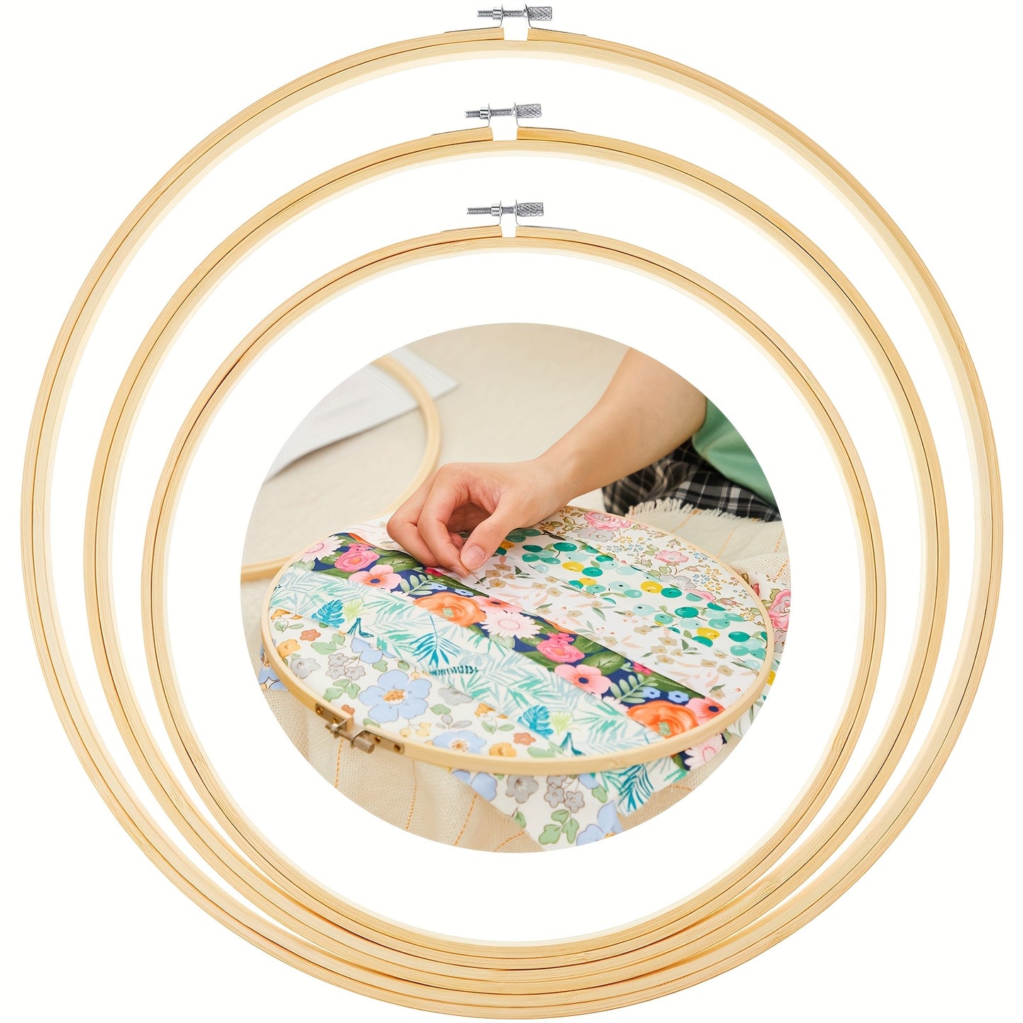 3pcs Large Wooden Quilting Hoop 12/14/16 Inch No Slip Kit