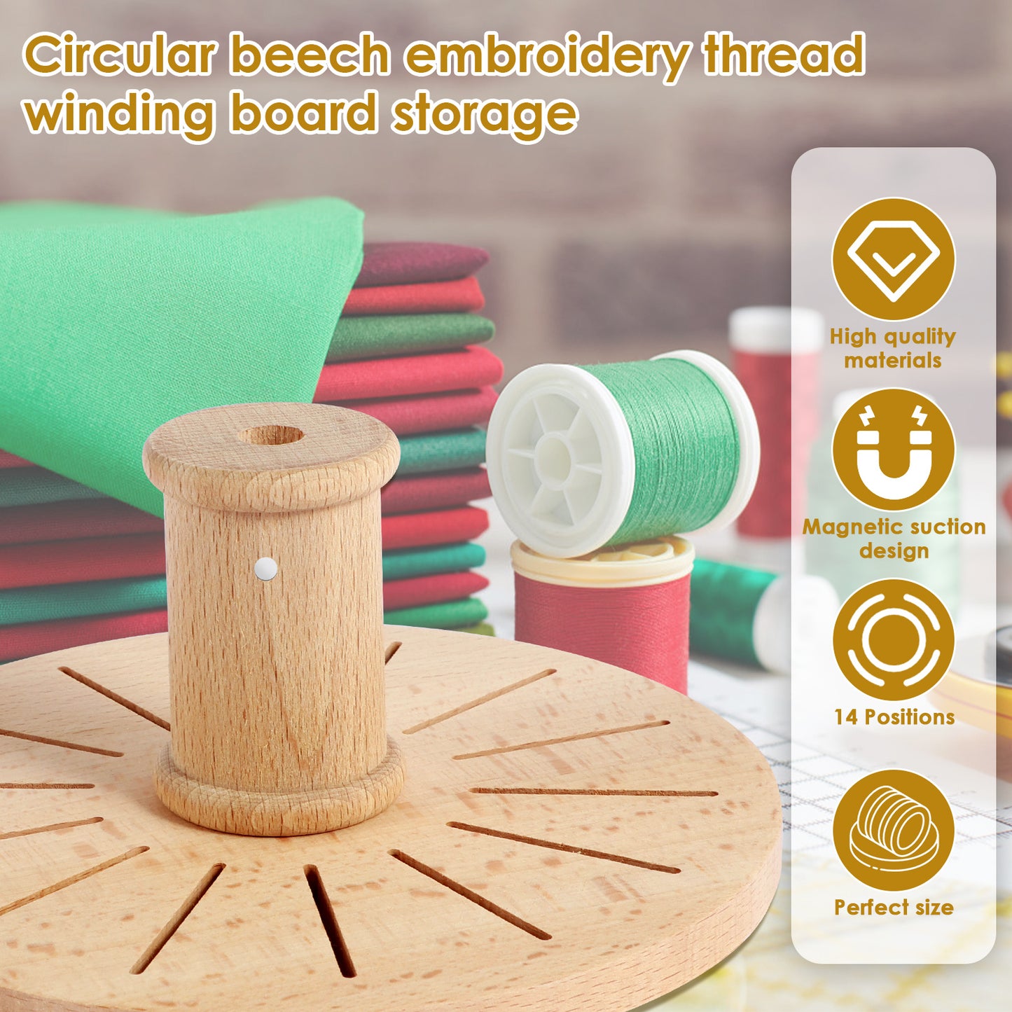 Magnetic Wood Floss Organizer 14-Slot Beech Wood Rack