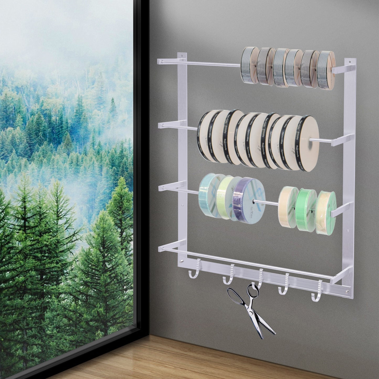 23.62*20.87inch Silvery Wall-Mounted Steel Thread Holder Organizer