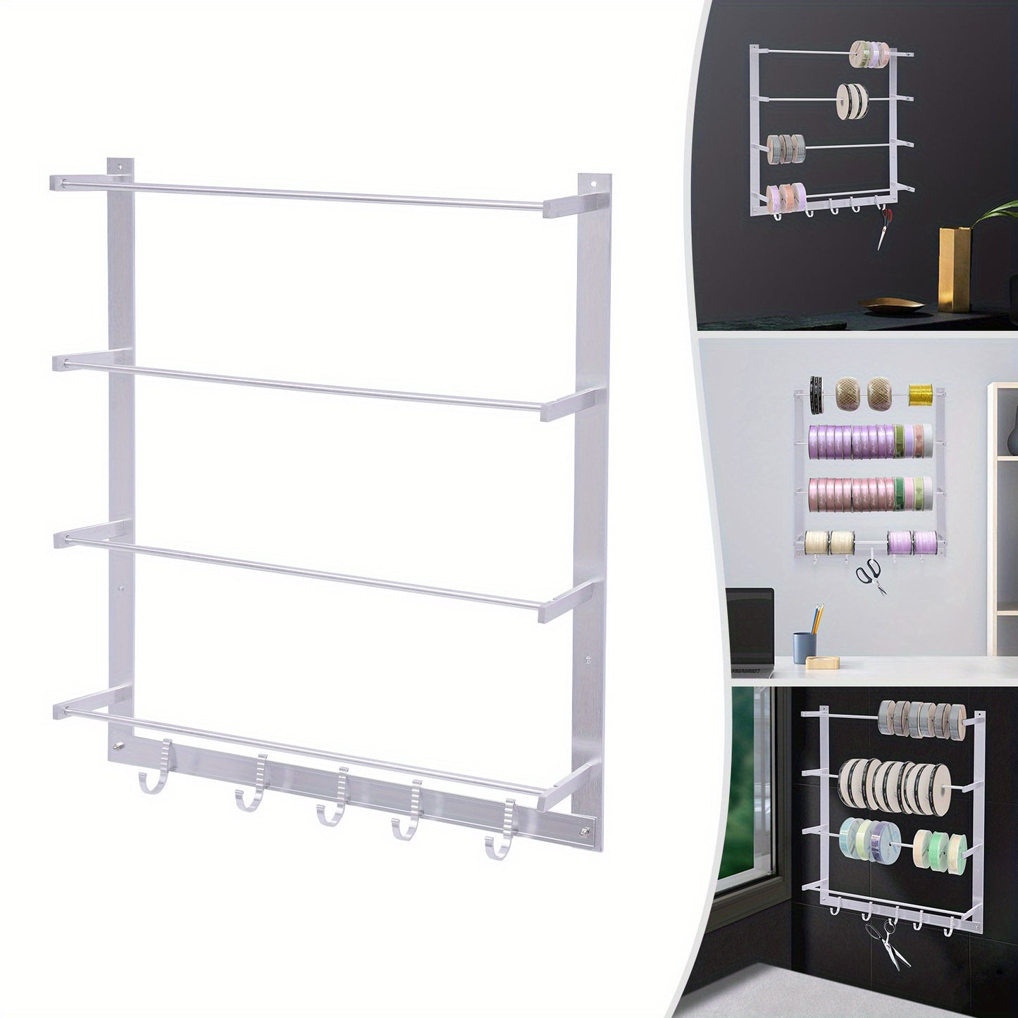 23.62*20.87inch Silvery Wall-Mounted Steel Thread Holder Organizer