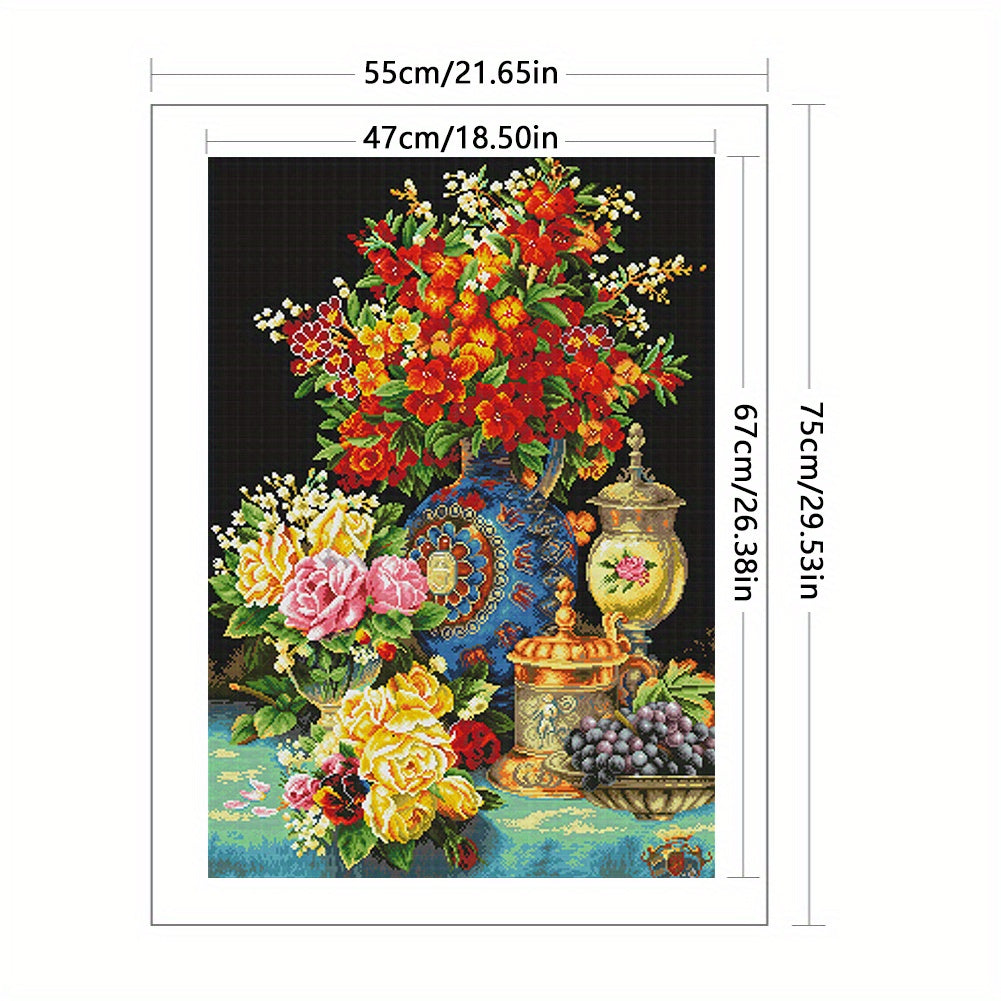 14CT Blooming Flowers DIY Stamped Full Embroidery Kit