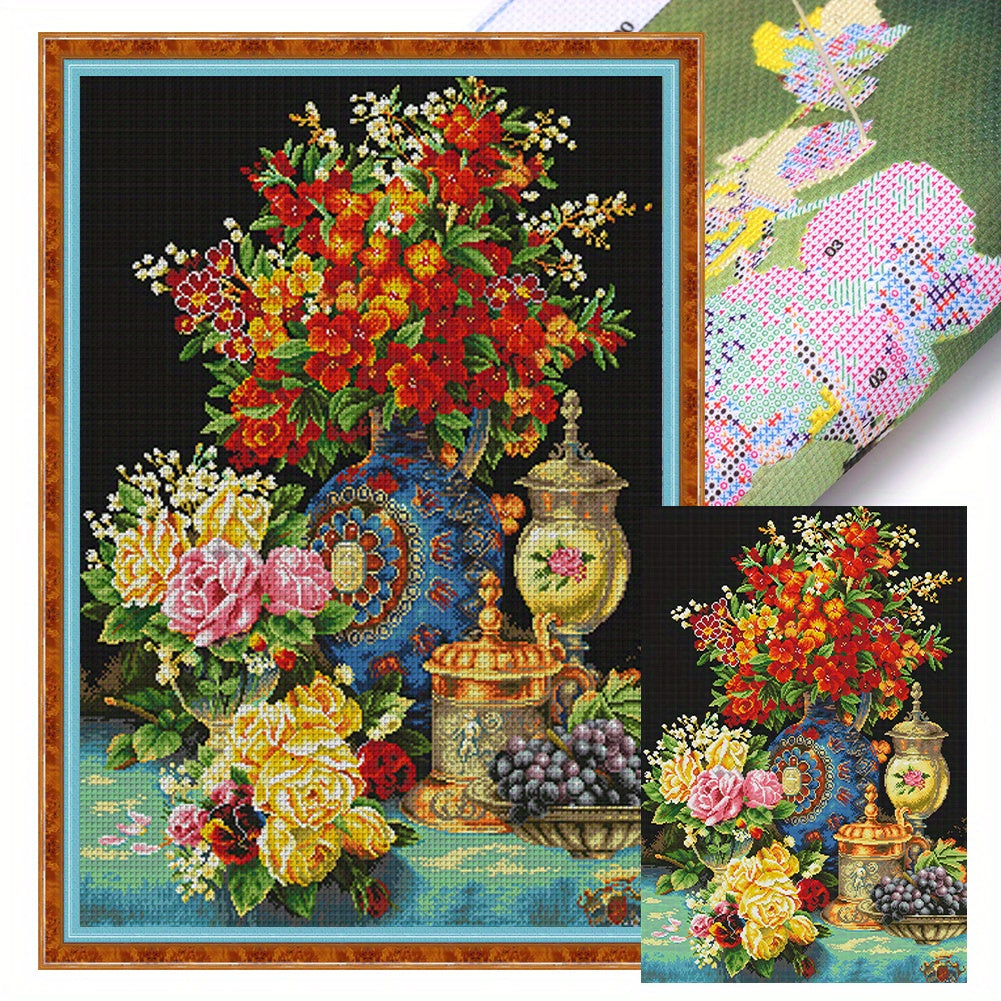 14CT Blooming Flowers DIY Stamped Full Embroidery Kit