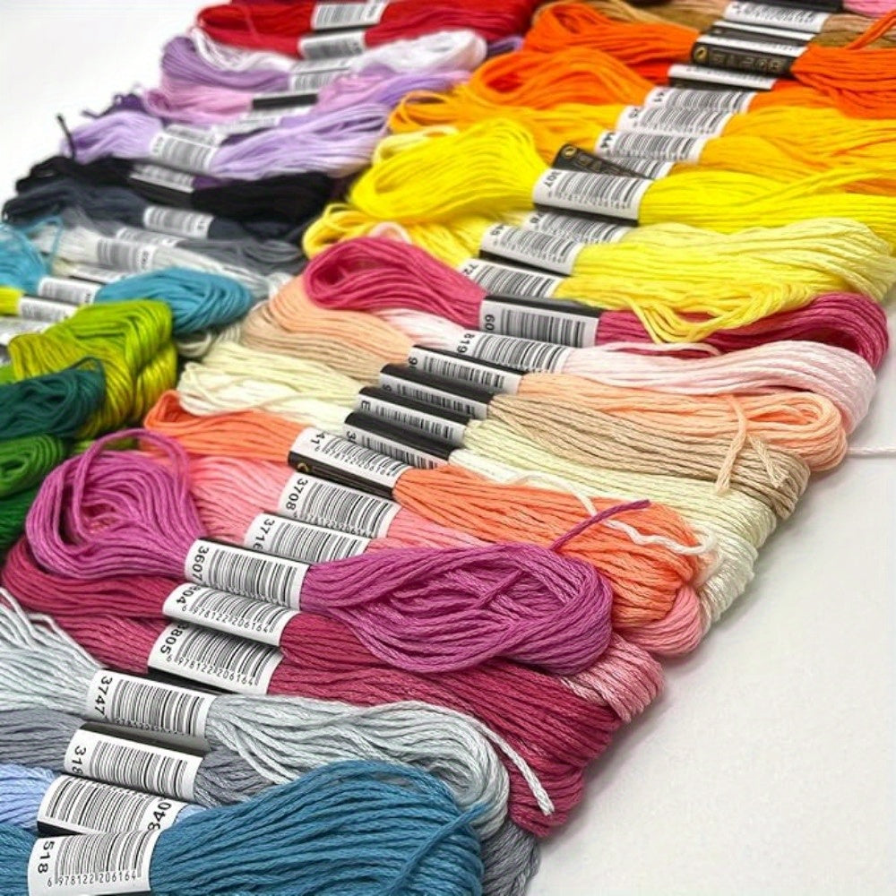 Rainbow-Coloured Embroidery Floss Set with Needles and Plates