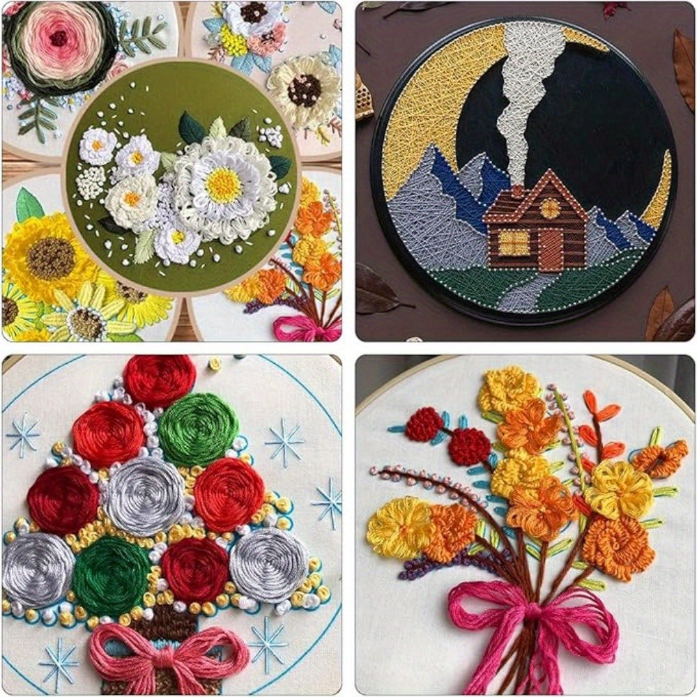Rainbow-Coloured Embroidery Floss Set with Needles and Plates