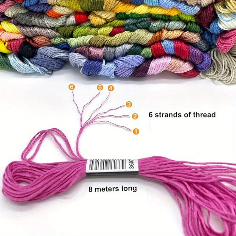 Rainbow-Coloured Embroidery Floss Set with Needles and Plates