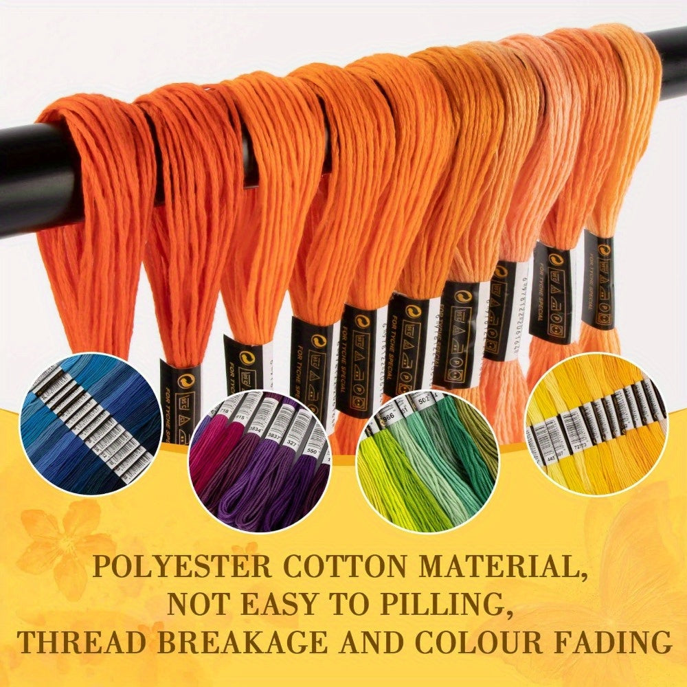 Rainbow-Coloured Embroidery Floss Set with Needles and Plates