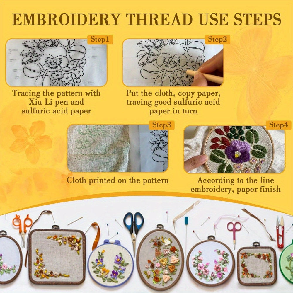 Rainbow-Coloured Embroidery Floss Set with Needles and Plates