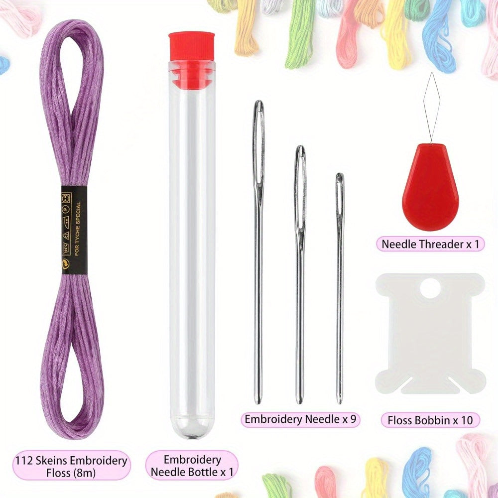 Rainbow-Coloured Embroidery Floss Set with Needles and Plates