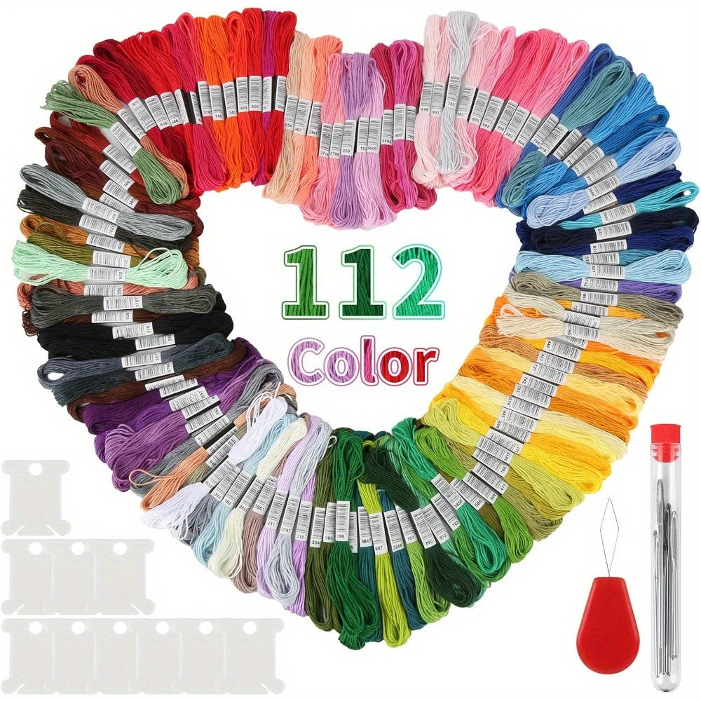Rainbow-Coloured Embroidery Floss Set with Needles and Plates