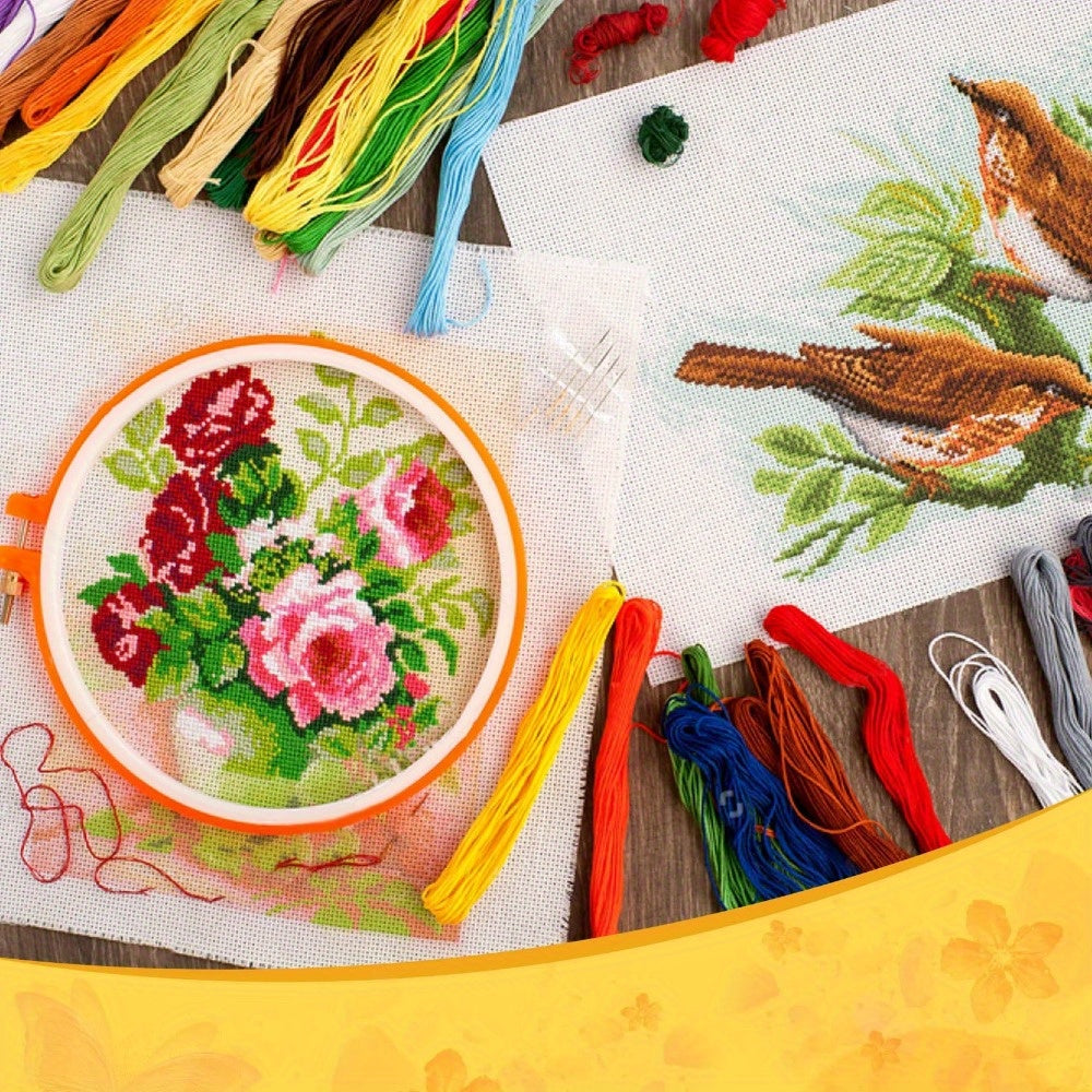 Rainbow-Coloured Embroidery Floss Set with Needles and Plates