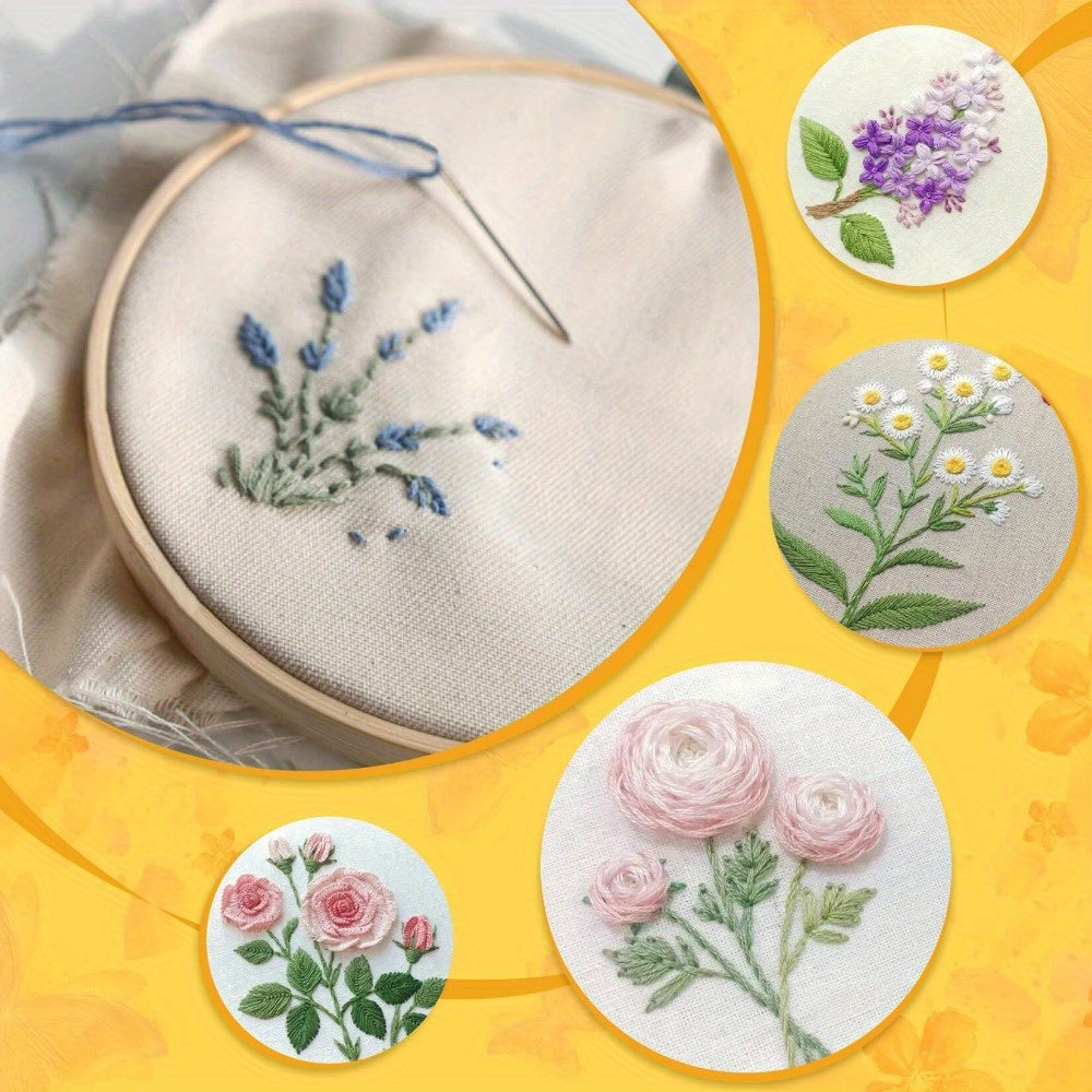 Rainbow-Coloured Embroidery Floss Set with Needles and Plates