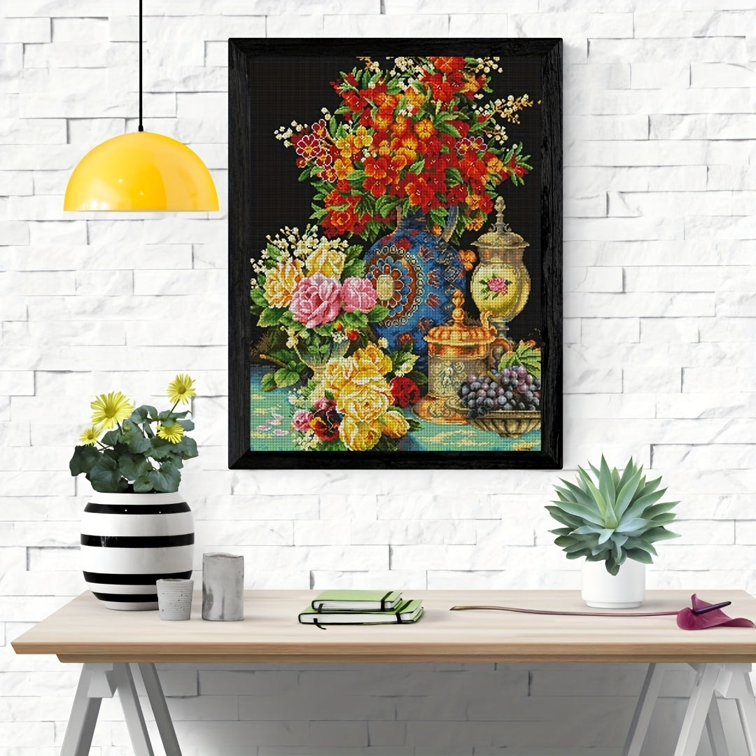 14CT Blooming Flowers DIY Stamped Full Embroidery Kit