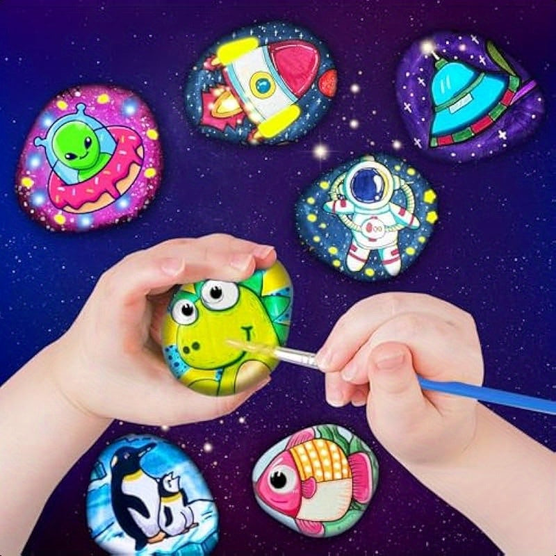 Rock Painting Kit 14 Pebbles for Painting Glow in The Dark