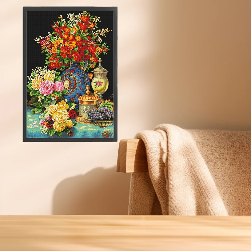 14CT Blooming Flowers DIY Stamped Full Embroidery Kit