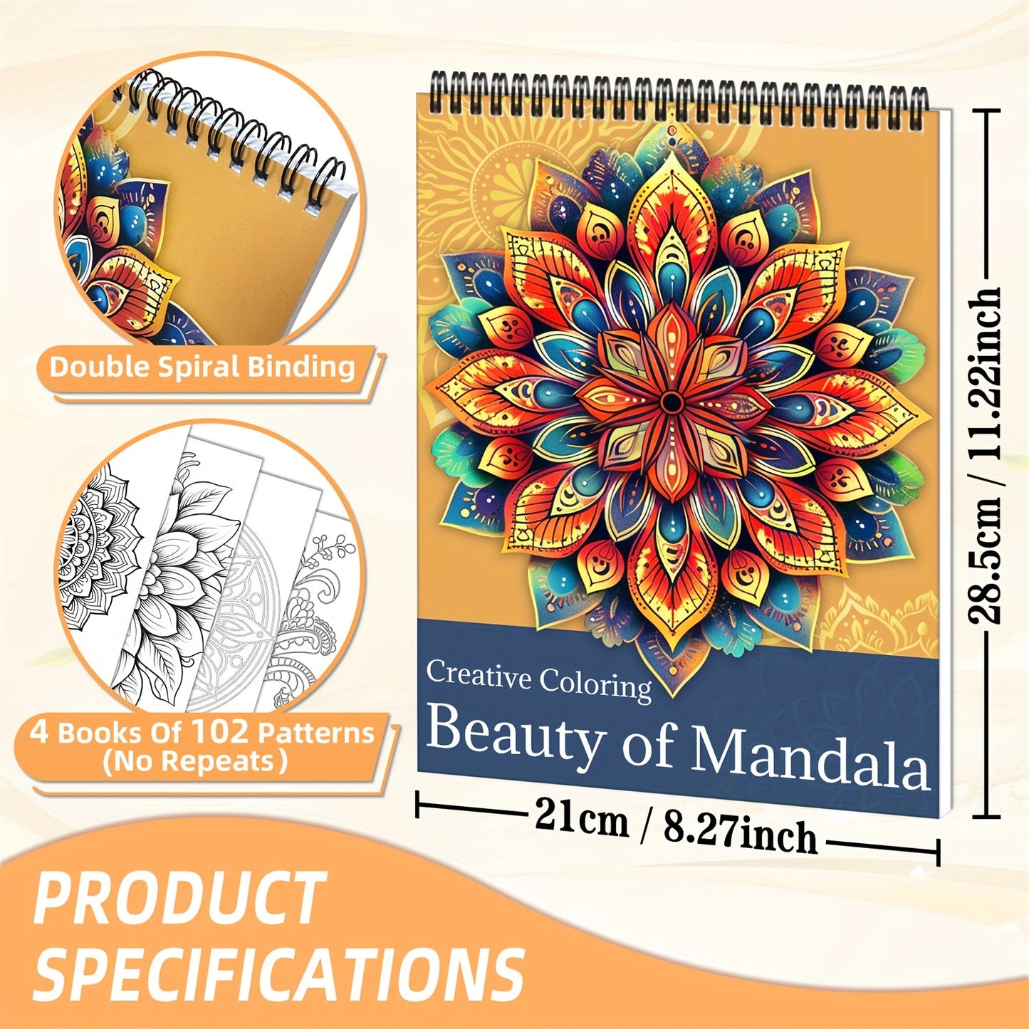 4pcs Mandala Coloring Book Set for Adults & Teens 102 Relax Designs Spiral Bound High-Quality Pages Art Relax Drawing Books for Relaxation, Mindfulness & Creativity