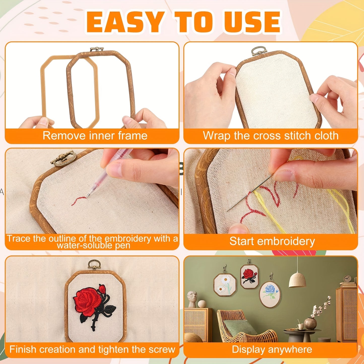 138pcs Embroidery Kit with 9 Hoops and 100 Floss Skeins