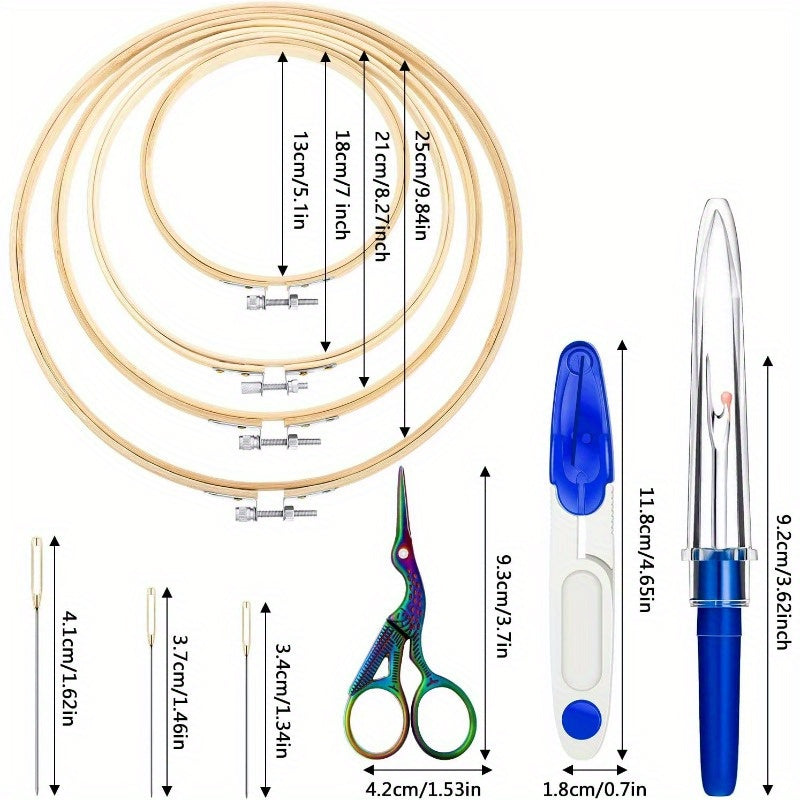53pcs Cross Stitch Tool Embroidery Starter Kit with Hoops