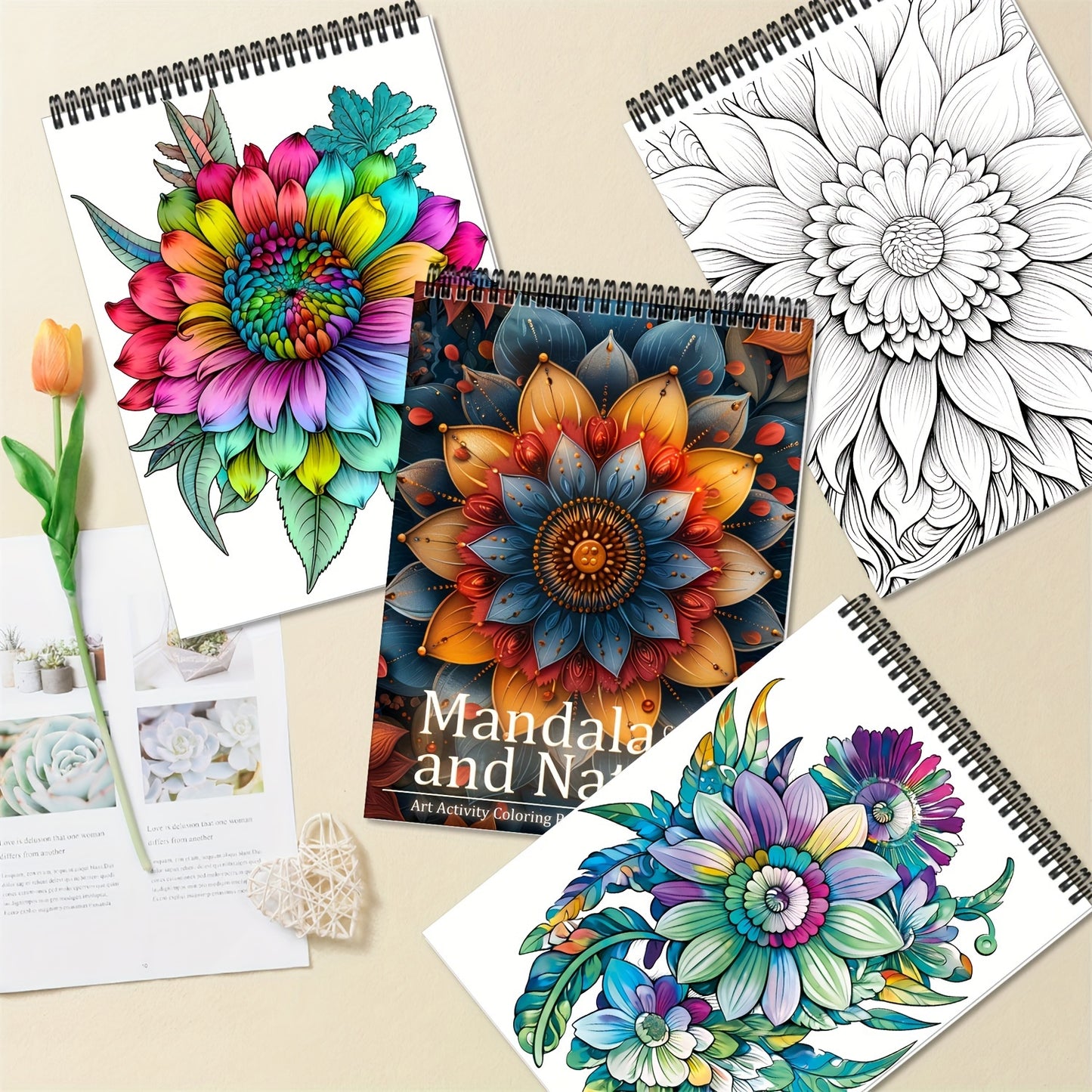 4pcs Mandala Coloring Book Set for Adults & Teens 102 Relax Designs Spiral Bound High-Quality Pages Art Relax Drawing Books for Relaxation, Mindfulness & Creativity