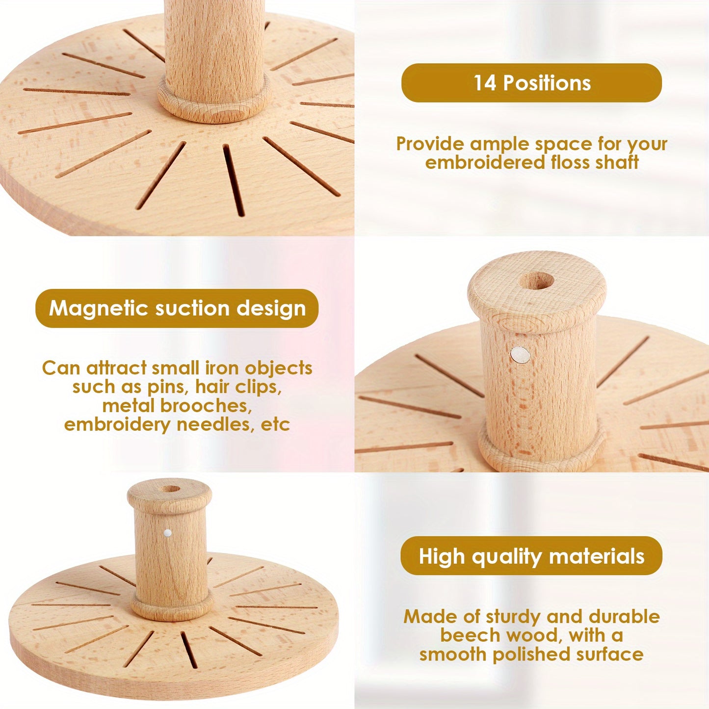 Magnetic Wood Floss Organizer 14-Slot Beech Wood Rack