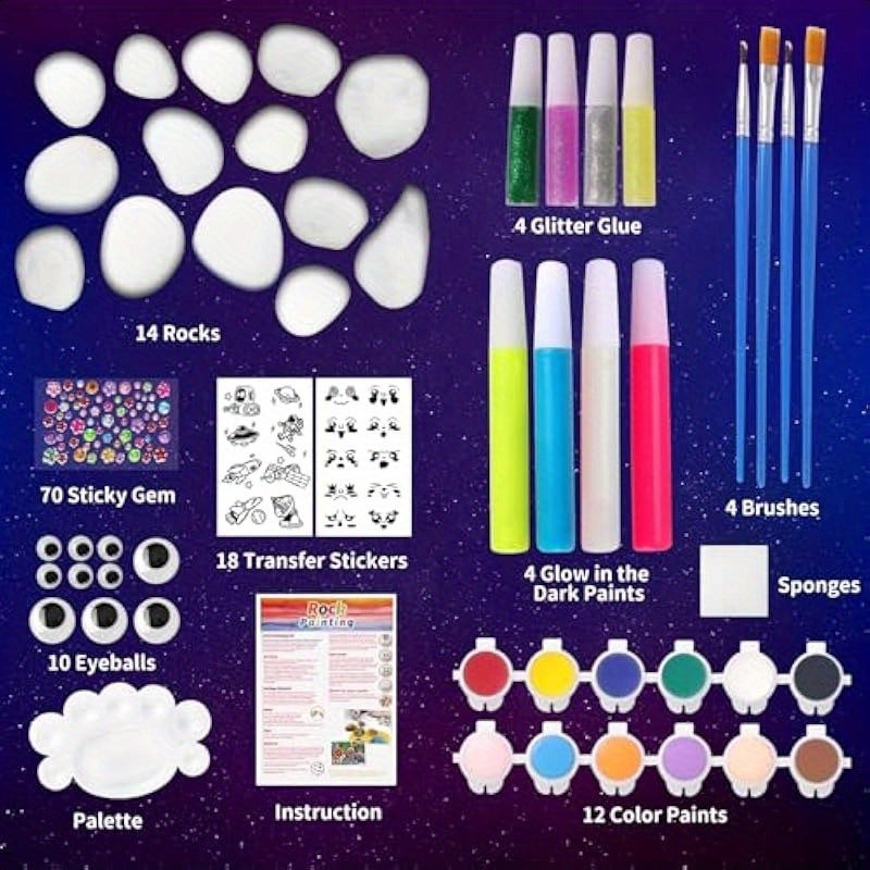 Rock Painting Kit 14 Pebbles for Painting Glow in The Dark