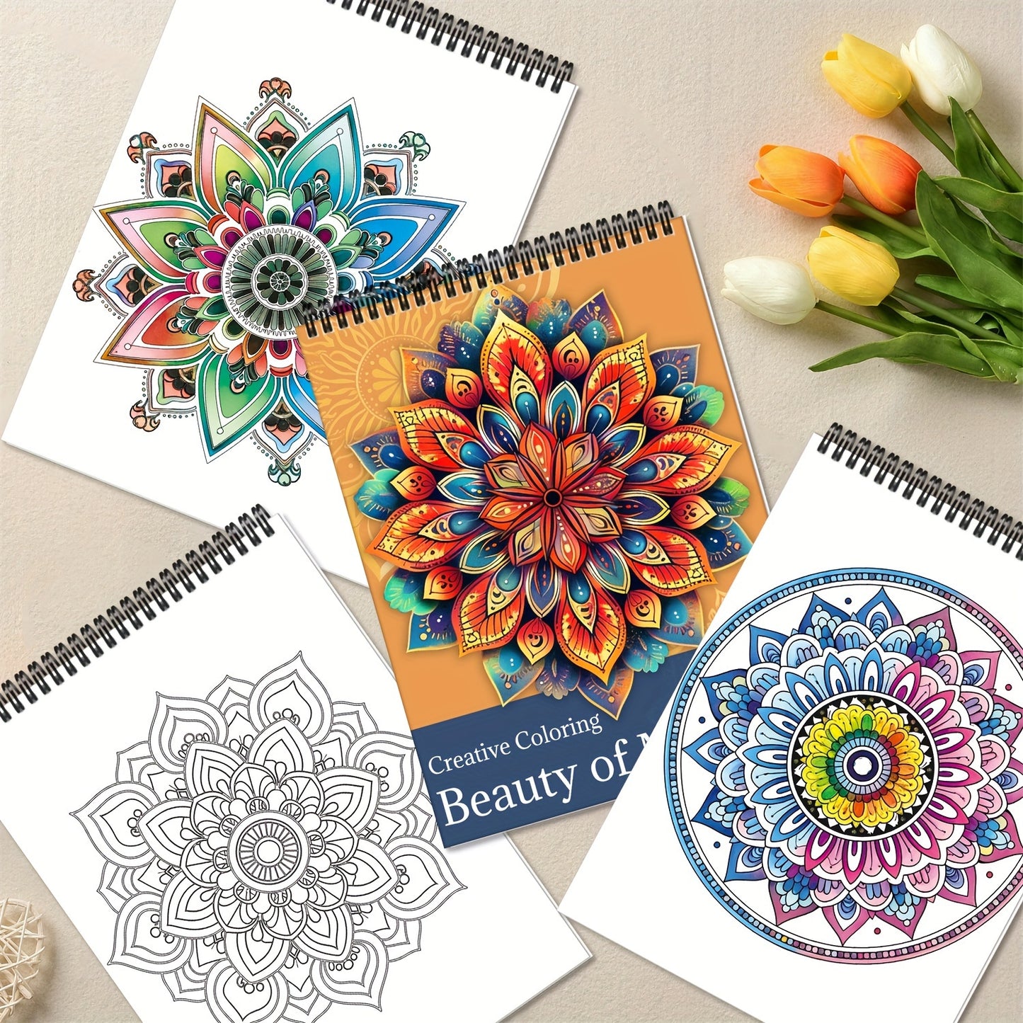 4pcs Mandala Coloring Book Set for Adults & Teens 102 Relax Designs Spiral Bound High-Quality Pages Art Relax Drawing Books for Relaxation, Mindfulness & Creativity