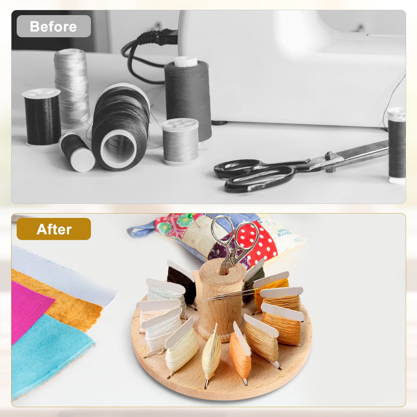 Magnetic Wood Floss Organizer 14-Slot Beech Wood Rack