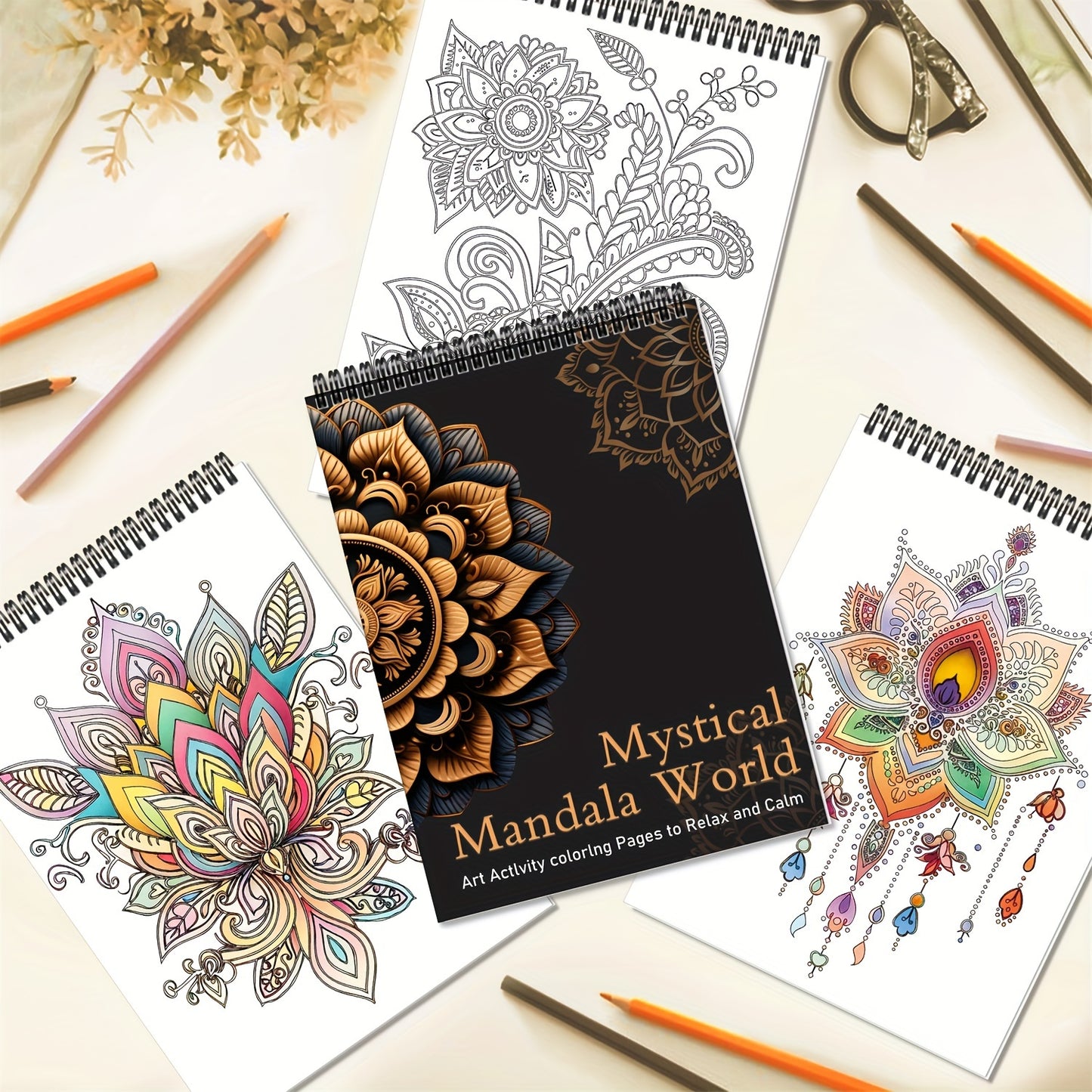 4pcs Mandala Coloring Book Set for Adults & Teens 102 Relax Designs Spiral Bound High-Quality Pages Art Relax Drawing Books for Relaxation, Mindfulness & Creativity