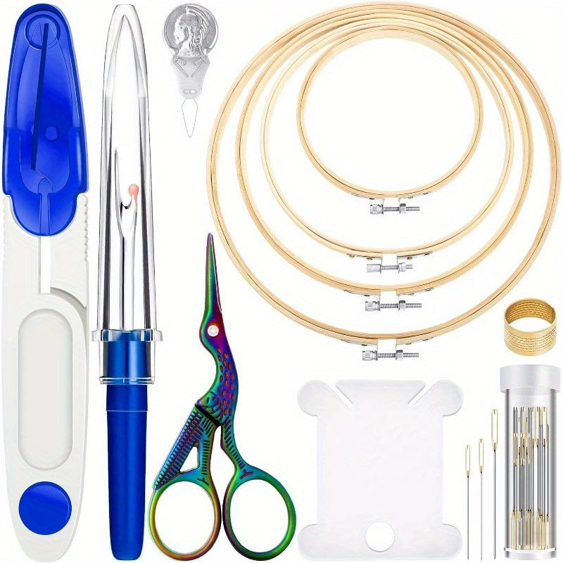 53pcs Cross Stitch Tool Embroidery Starter Kit with Hoops