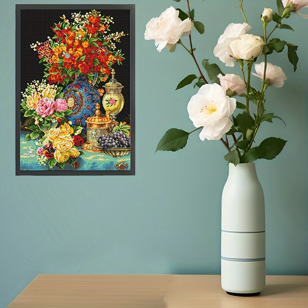 14CT Blooming Flowers DIY Stamped Full Embroidery Kit