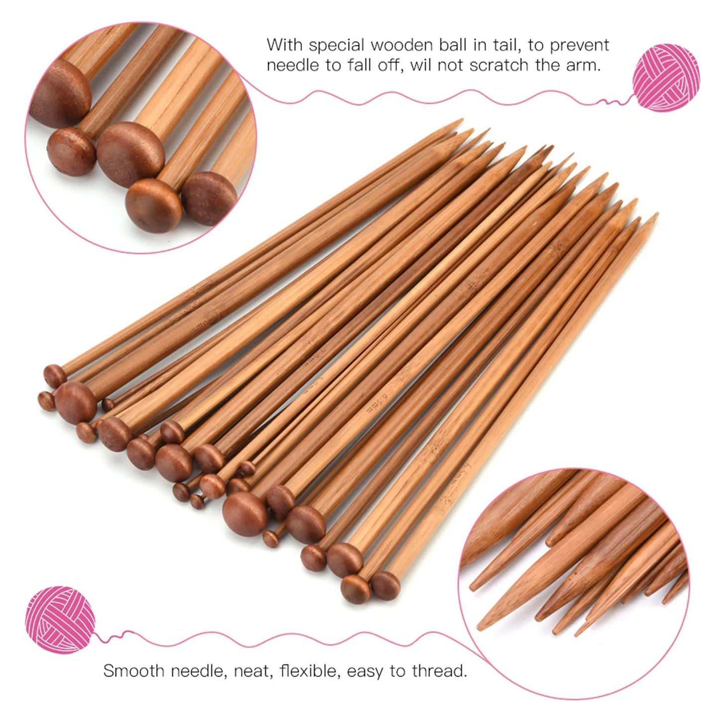 36 PCS Knitting Needles Single Point Carbonized DIY Set