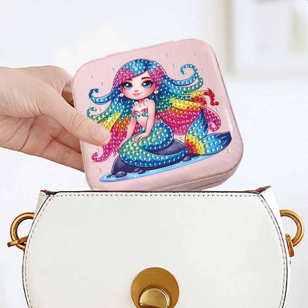 Diamond Painting Jewelry Box Special Shape Little Girl PU Leather Case for Women Girls