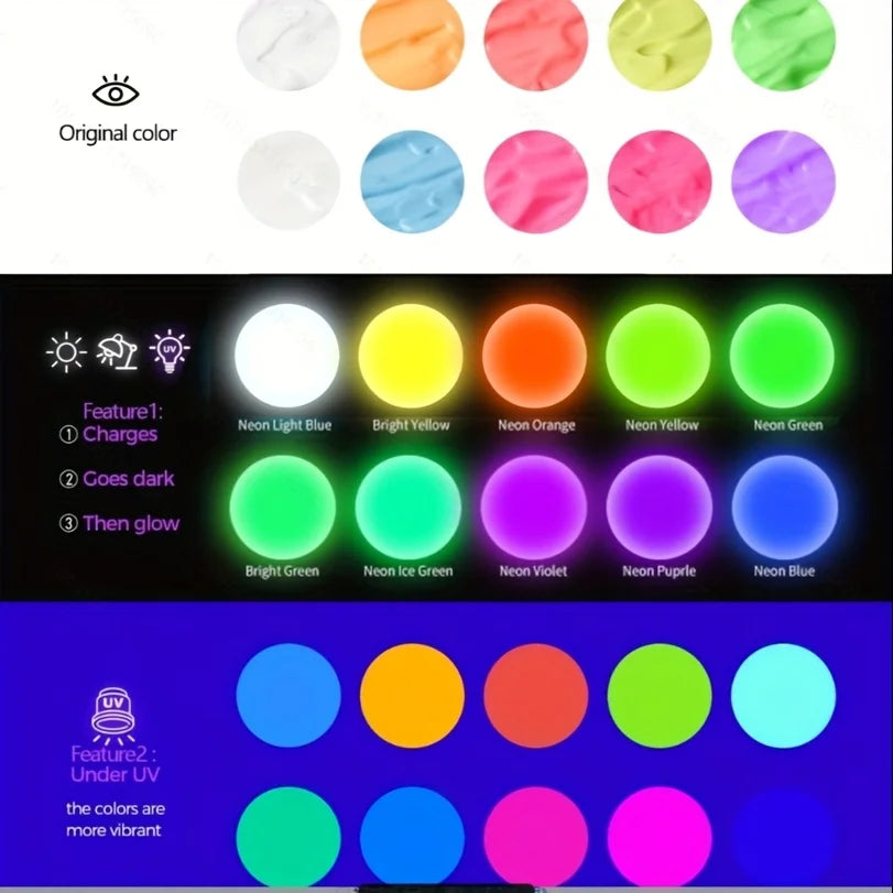 Fantastory 10pcs Glow in the Dark Acrylic Paints 30ml Waterproof