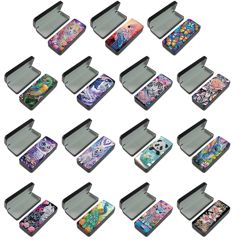 Cute Animals Leather DIY Diamond Sunglasses Storage Box Rhinestones Eyeglass Storage Case for Art Craft