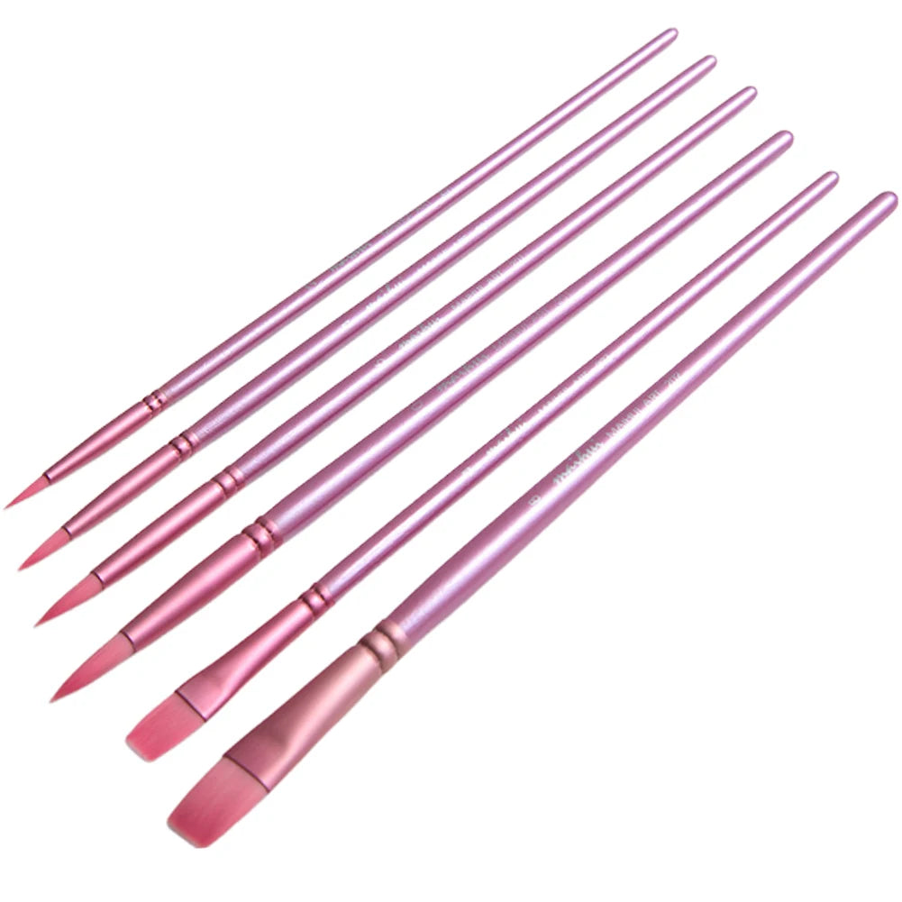 4/6Pcs Watercolor Paint Brushes Wooden Handle Nylon Hair Brushes