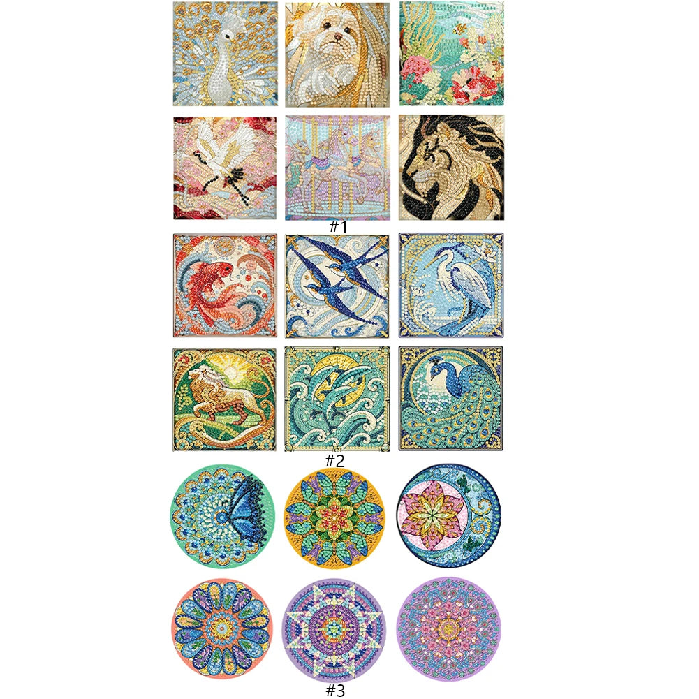 6Pcs Wooden Beautiful Pattern DIY Diamond Art Coaster Crafts