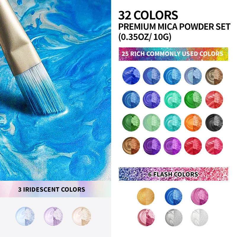 32 Colors Mica Powder Glitter Powder for Crafts and Art