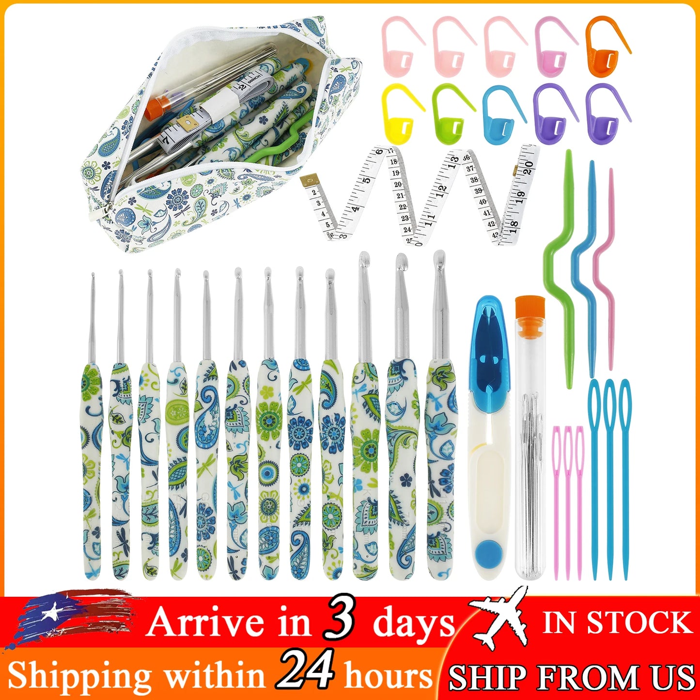 1Set Crochet Hook Set with Storage Bag Cashew Pattern