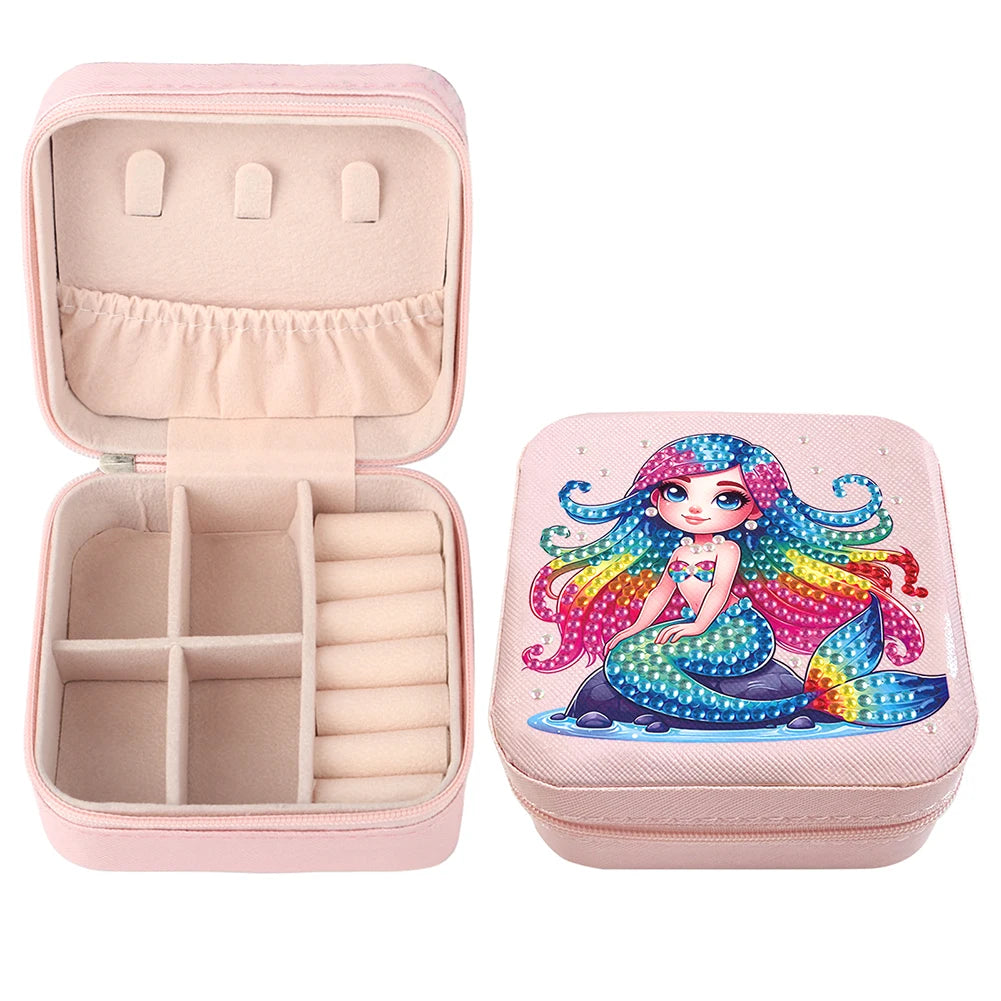 Diamond Painting Jewelry Box Special Shape Little Girl PU Leather Case for Women Girls