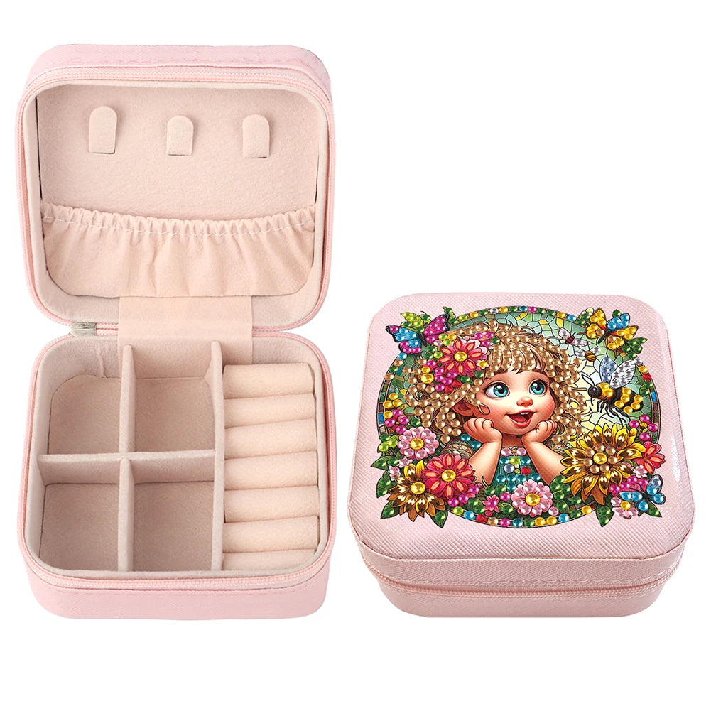 Diamond Painting Jewelry Box Special Shape Little Girl PU Leather Case for Women Girls