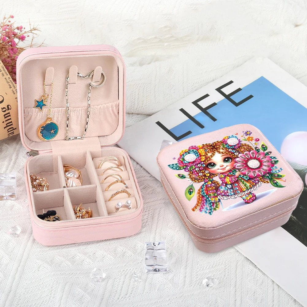 Diamond Painting Jewelry Box Special Shape Little Girl PU Leather Case for Women Girls