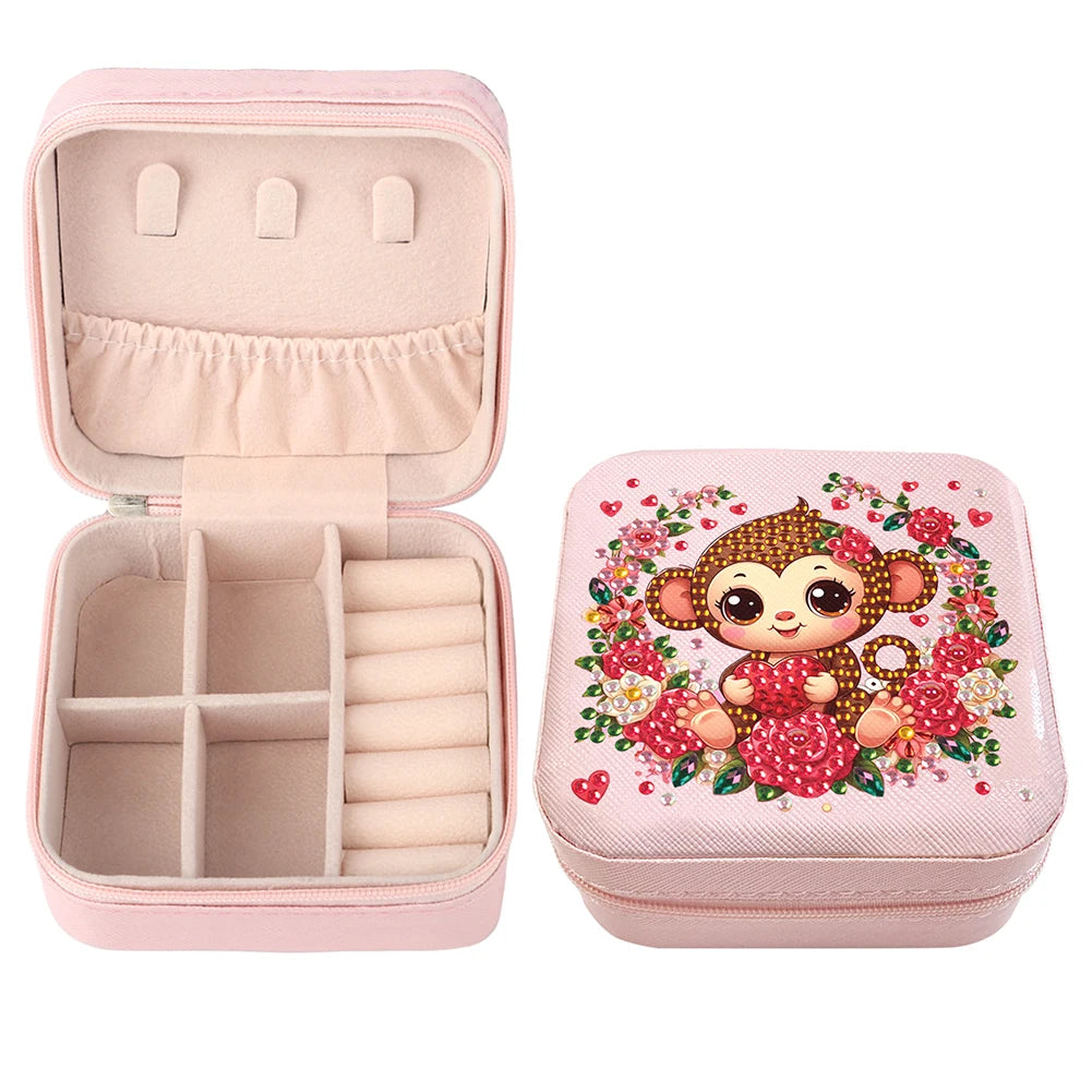 Diamond Painting Jewelry Box Special Shape Little Girl PU Leather Case for Women Girls