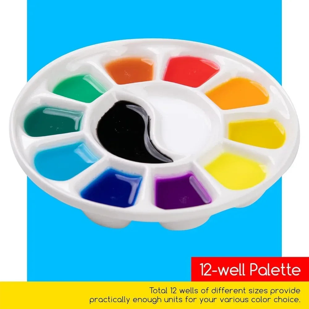 12 Well Round Porcelain Watercolor Palette Gouache Acrylic Oil Painting, 7 Inches