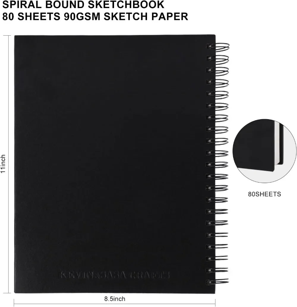 8.5x11 Inch Hardcover Sketchbook Spiral Bound 80 Sheets 90gsm