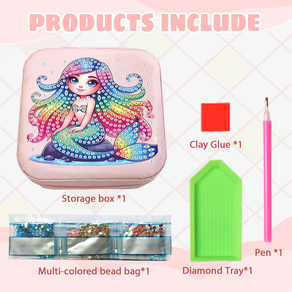 Diamond Painting Jewelry Box Special Shape Little Girl PU Leather Case for Women Girls