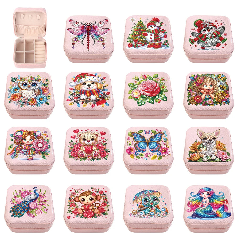 Diamond Painting Jewelry Box Special Shape Little Girl PU Leather Case for Women Girls