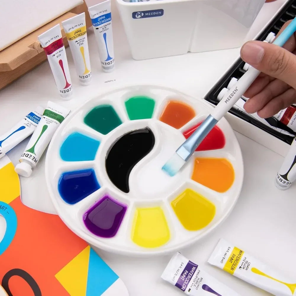 12 Well Round Porcelain Watercolor Palette Gouache Acrylic Oil Painting, 7 Inches