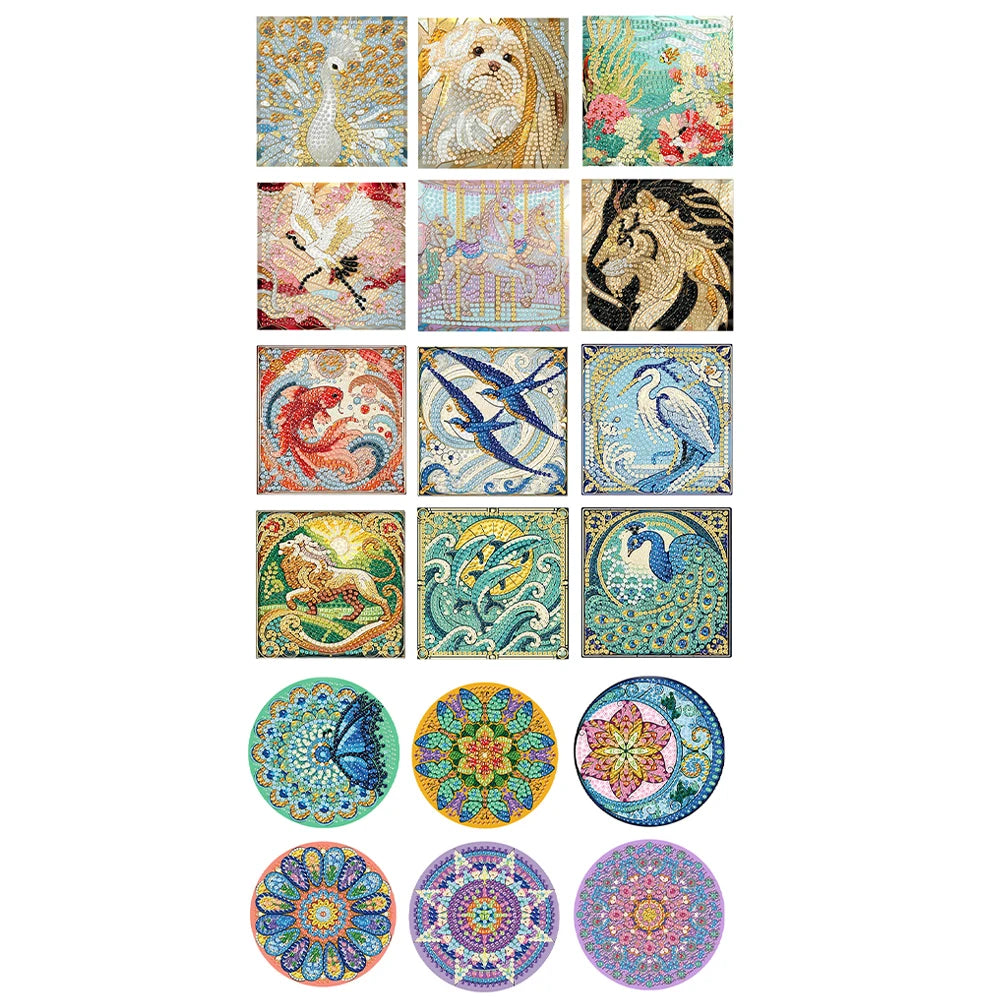 6Pcs Wooden Beautiful Pattern DIY Diamond Art Coaster Crafts