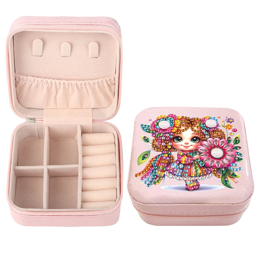 Diamond Painting Jewelry Box Special Shape Little Girl PU Leather Case for Women Girls
