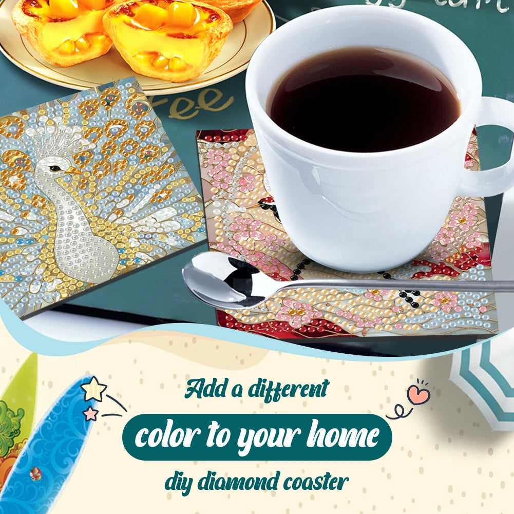 6Pcs Wooden Beautiful Pattern DIY Diamond Art Coaster Crafts