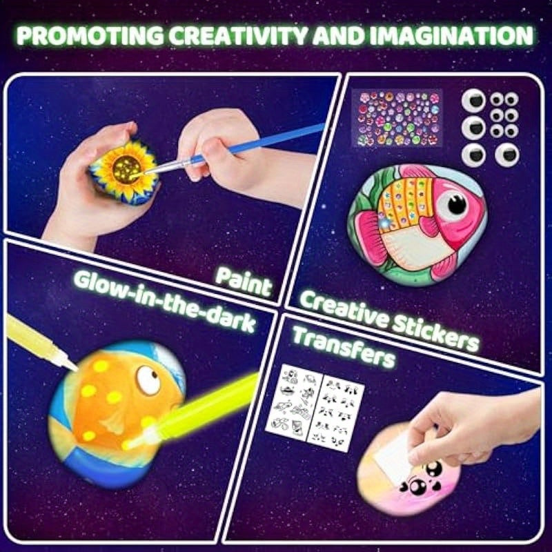 Rock Painting Kit 14 Pebbles for Painting Glow in The Dark